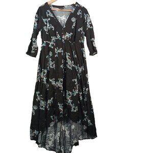TORRID Floral Midi Dress Size 00 Button Closure Woven Casual Rayon Blend